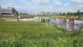 847100 Gezicht op de graffitimuur bij de tijdelijke jongerenplek 'Teen Spot' onder het Berlijnplein (rechts) bij de ...
